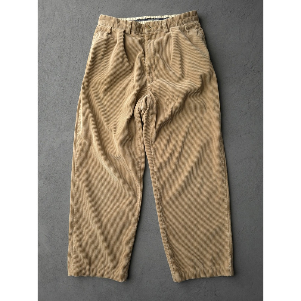 Vintage 90s Polo Ralph Lauren Tan Corduroy Pants 34 Pleated Wide Leg